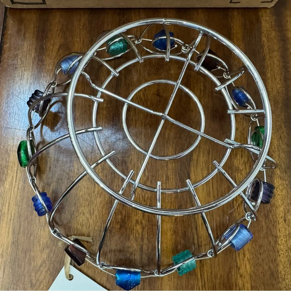 Decorative Metal Wire Fruit Bowl/basket with Colorful Beads 9”